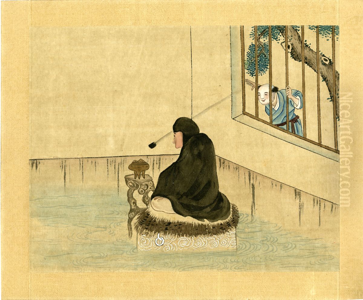 Unsigned album paintings depicting Taoist immortals. Oil Painting by unknown Unsigned album paintings depicting Taoist immortals. Oil Painting by unknown