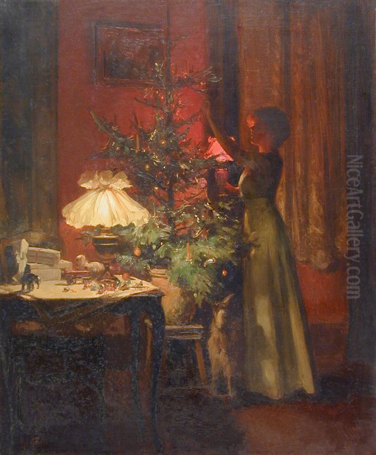 Decorating the Christmas tree Oil Painting by unknown