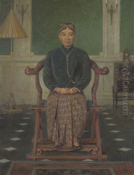 Portret van Pangeran Ario Soejono, minister zonder portefeuille in oorlogskabinet te Londen Oil Painting by Anton Abraham van Anrooy