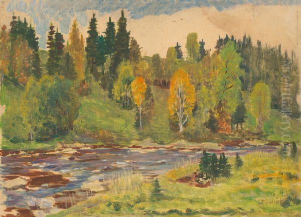 Krajina s potokom Oil Painting by Antonin Hudecek