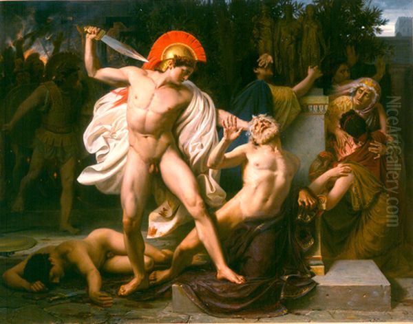 La mort de Priam Oil Painting by Leon Bazille Perrault