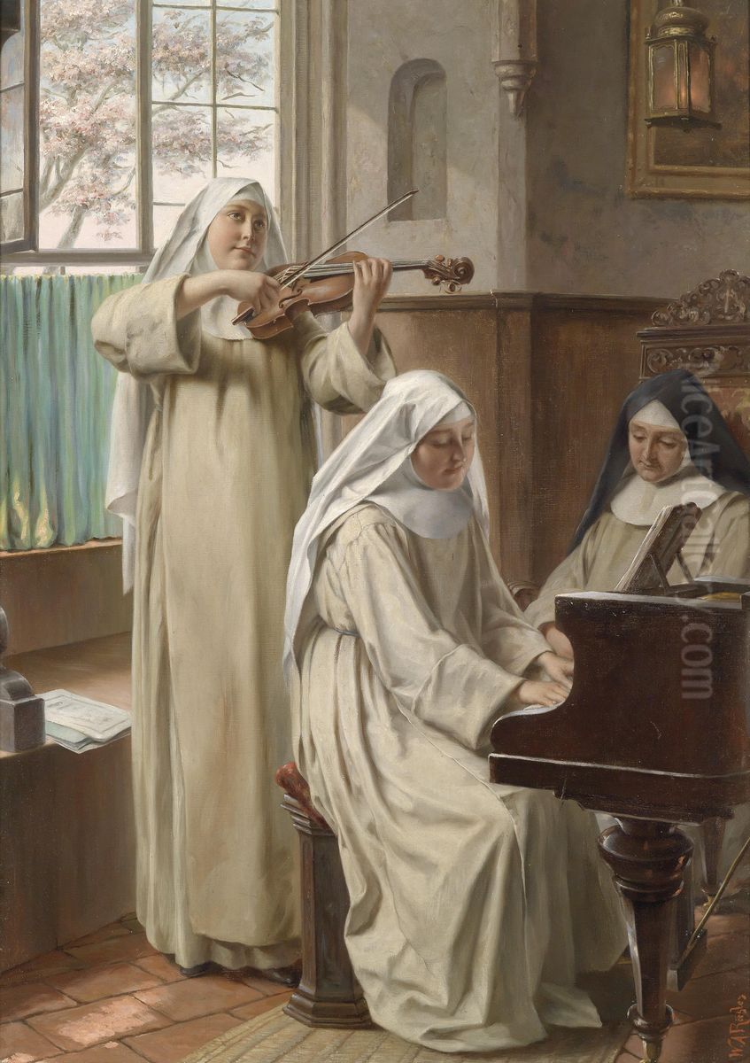 Music in the convent Oil Painting by August Wilhelm Rosler