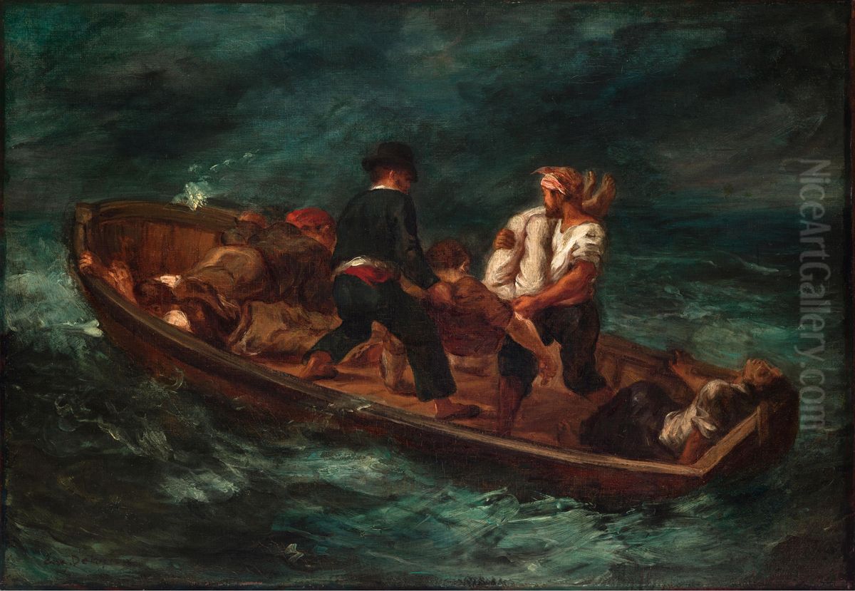 After the Shipereck (Barge of Don Juan - dead body thrown to the sea) Oil Painting by Eugene Delacroix