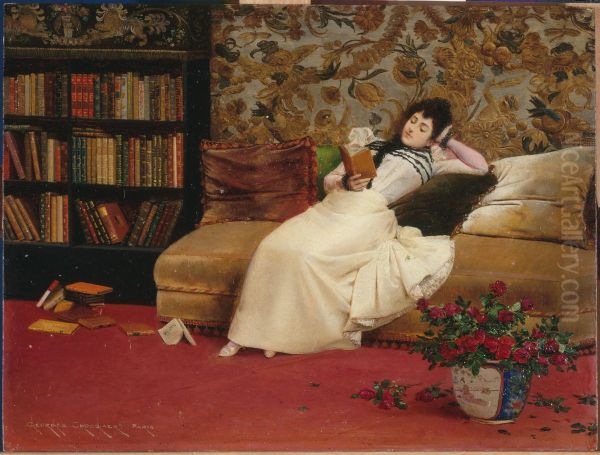 Reading Oil Painting by Georges Croegaert