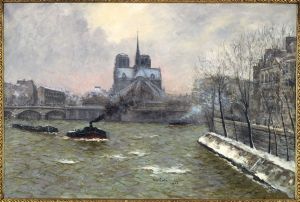 The apse of Notre-Dame, seen from Pont de la Tournelle, snow effect
