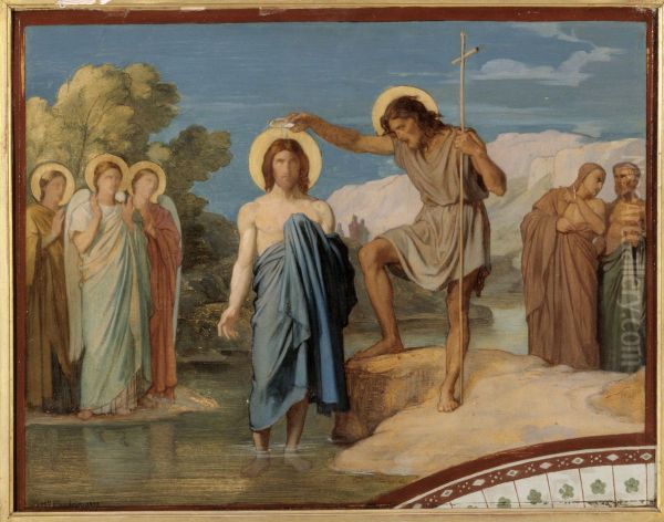 Le bapteme du Christ Esquisse pour le decor de la nef de l'eglise Saint-Germain-des-Pres Oil Painting by Hippolyte Flandrin