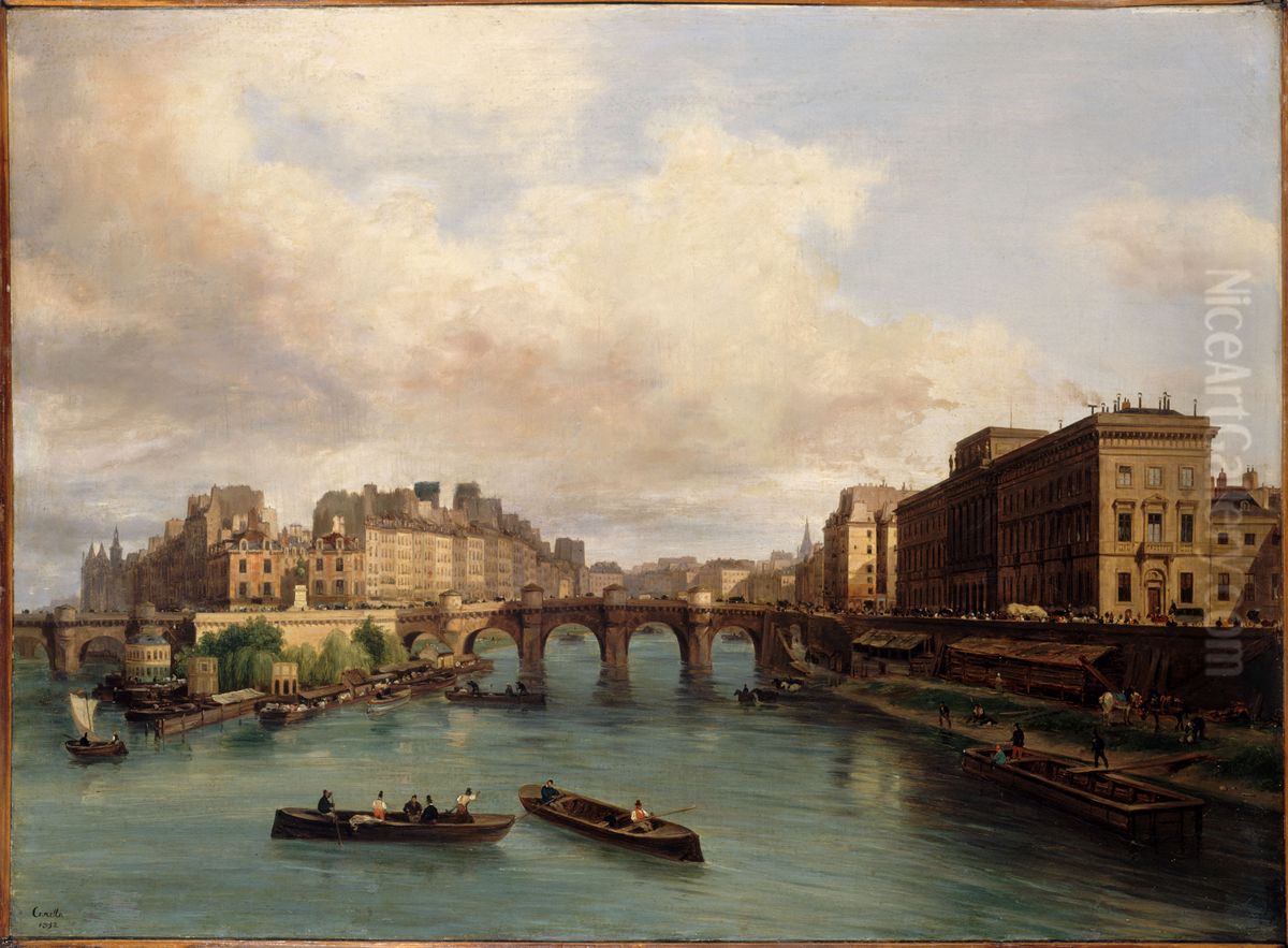 L'Ile de la Cite et le quai Conti, vus de la passerelle des Arts Oil Painting by Giuseppe Canella