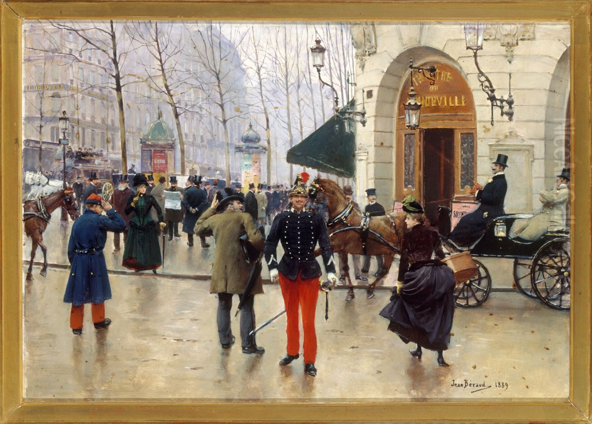 Le Boulevard des Capucines et le theatre du Vaudeville Oil Painting by Jean Beraud