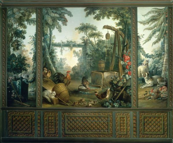 Deux colombes se becquetant dans un paysage Oil Painting by Jean-Baptiste Huet