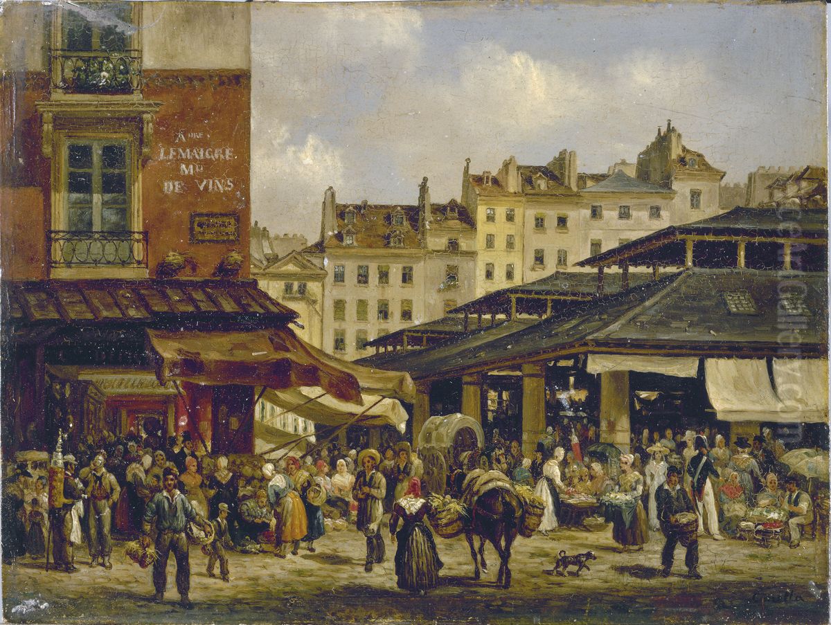 Les Halles et la rue de la Tonnellerie Oil Painting by Giuseppe Canella