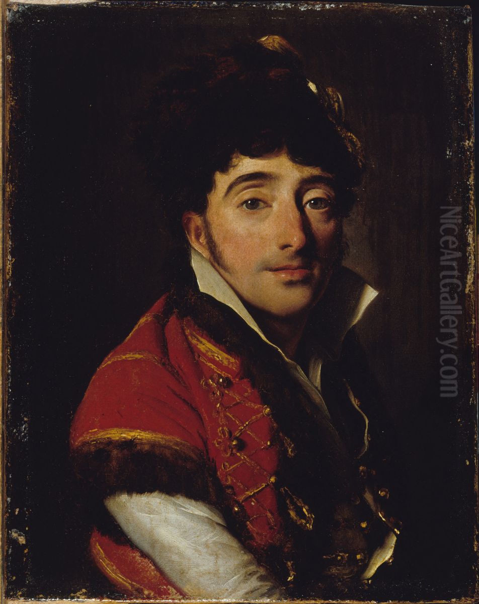 Portrait d'un acteur, en veste rouge bordee de fourrure Oil Painting by Louis-Leopold Boilly