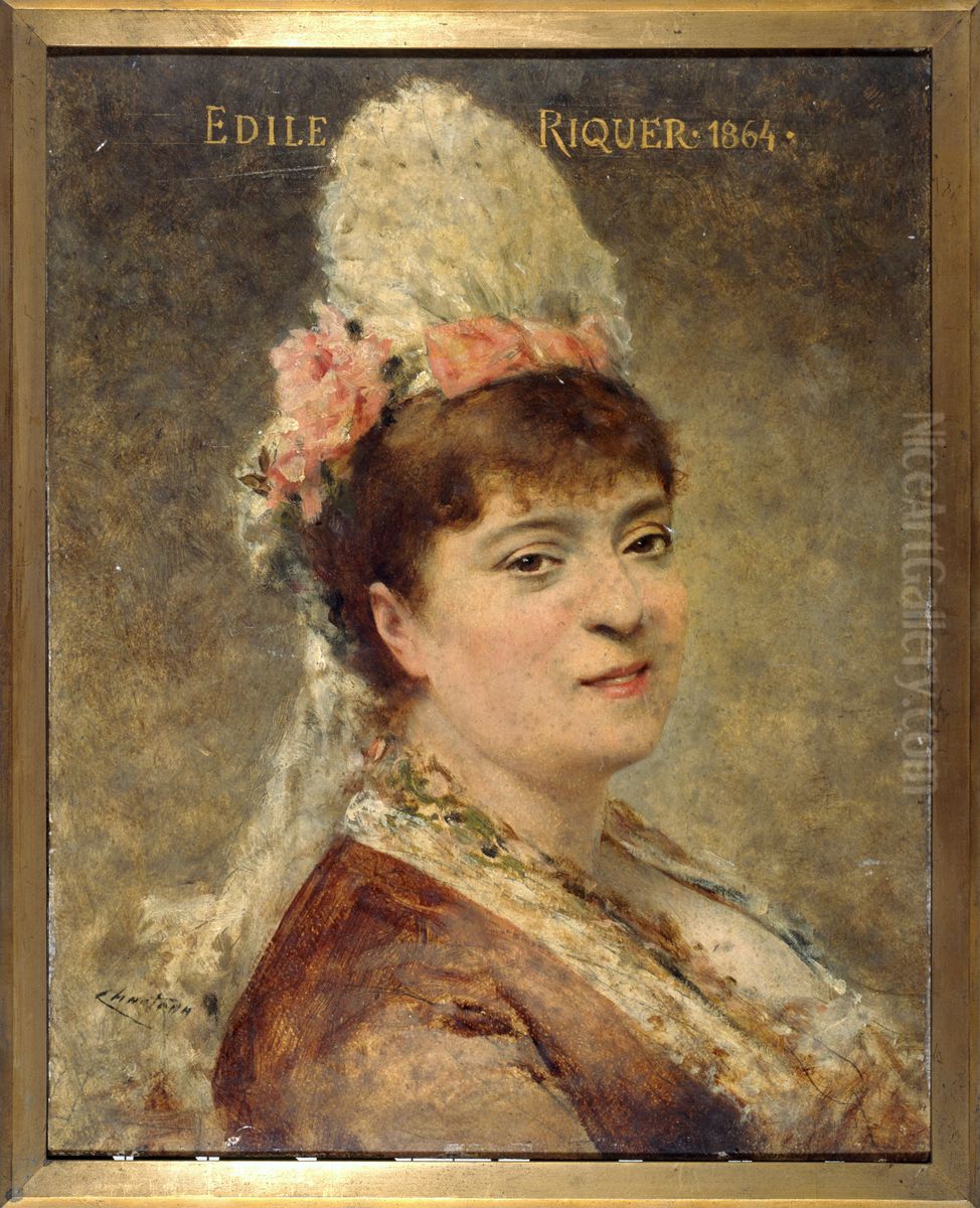 Portrait d'Edile Riquer (1832-1911), societaire de la Comedie-Francaise, en costume de scene Oil Painting by Theobald Chartran