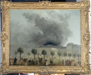L'incendie de l'Opera, vu des jardins du Palais-Royal, le 8 juin 1781