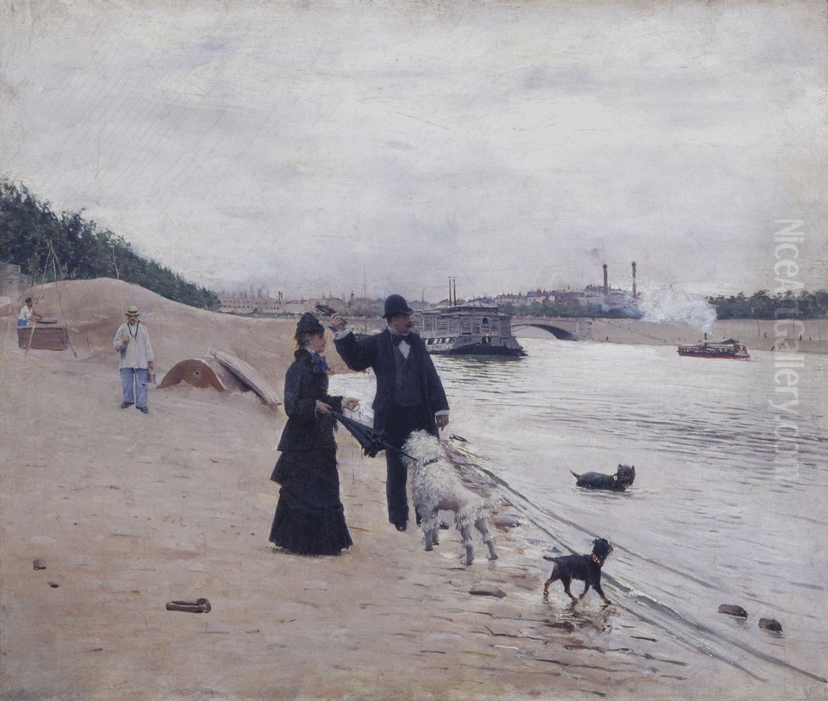 Les berges de la Seine Oil Painting by Jean Beraud
