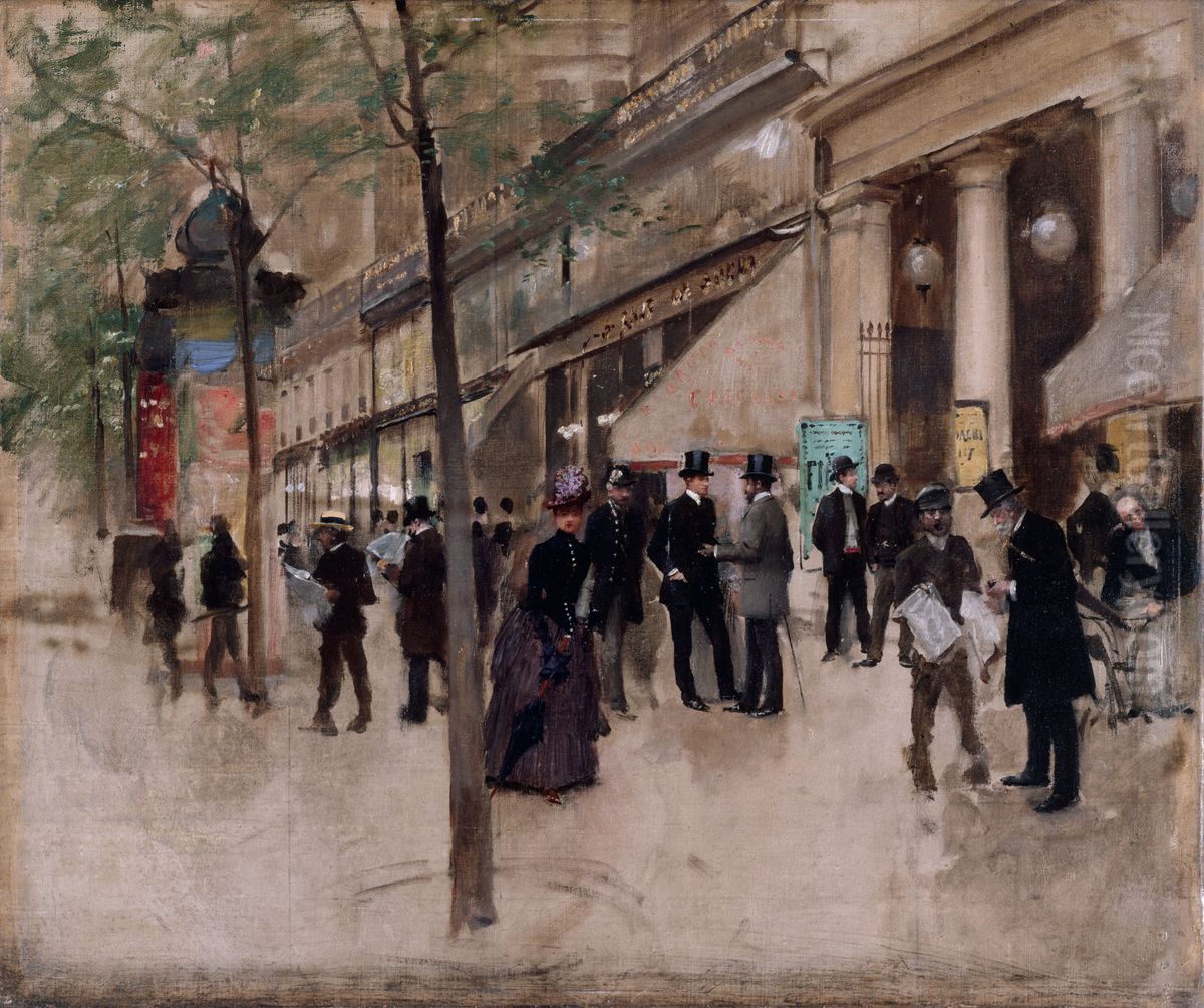 Le boulevard Montmartre, devant le theatre des Varietes, l'apres-midi Oil Painting by Jean Beraud