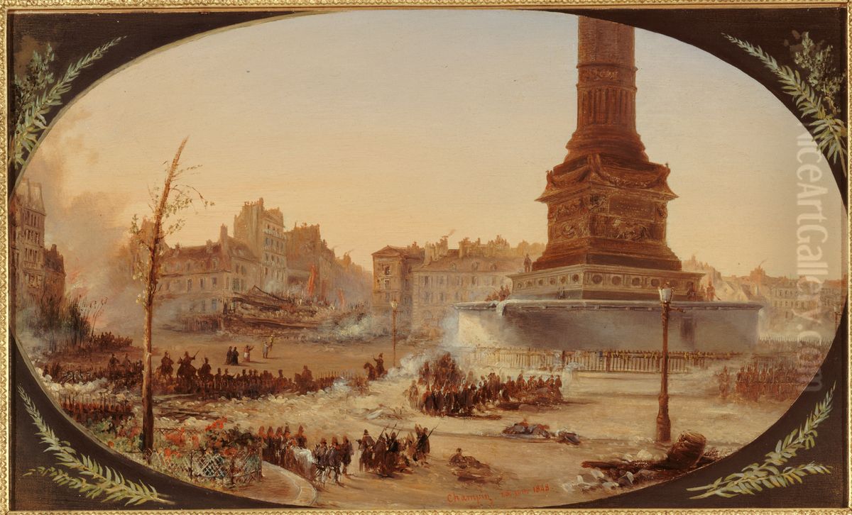 La Place de la Bastille et la Barricade de l'entree du faubourg Saint-Antoine, le 25 juin 1848 Oil Painting by Jean-Jacques Champin