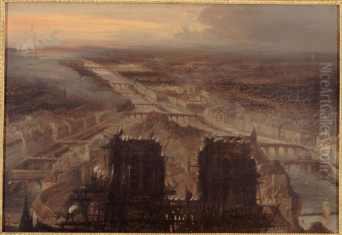 Soiree du 10 decembre 1848 : illumination sur les tours de Notre-Dame, a l'occasion du plebiscite Oil Painting by Jean-Jacques Champin