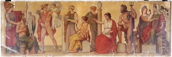 Promethee modelant le premier homme, composition provenant de l'atrium de la maison pompeienne du prince Napoleon Oil Painting by Sebastien-Melchior Cornu