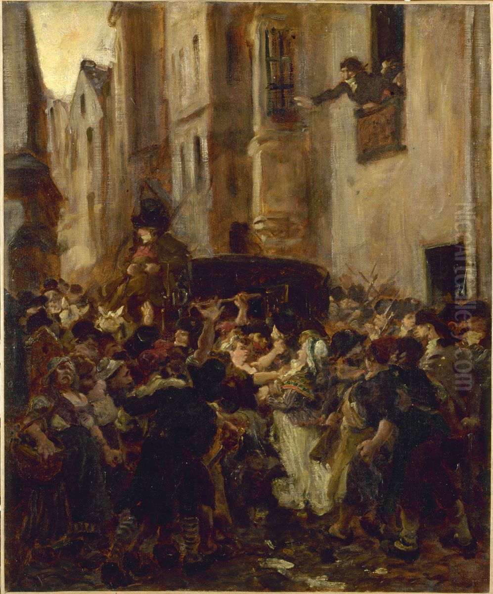Arrestation de Charlotte Corday, apres le meurtre de Marat Oil Painting by Alfred Dehodencq