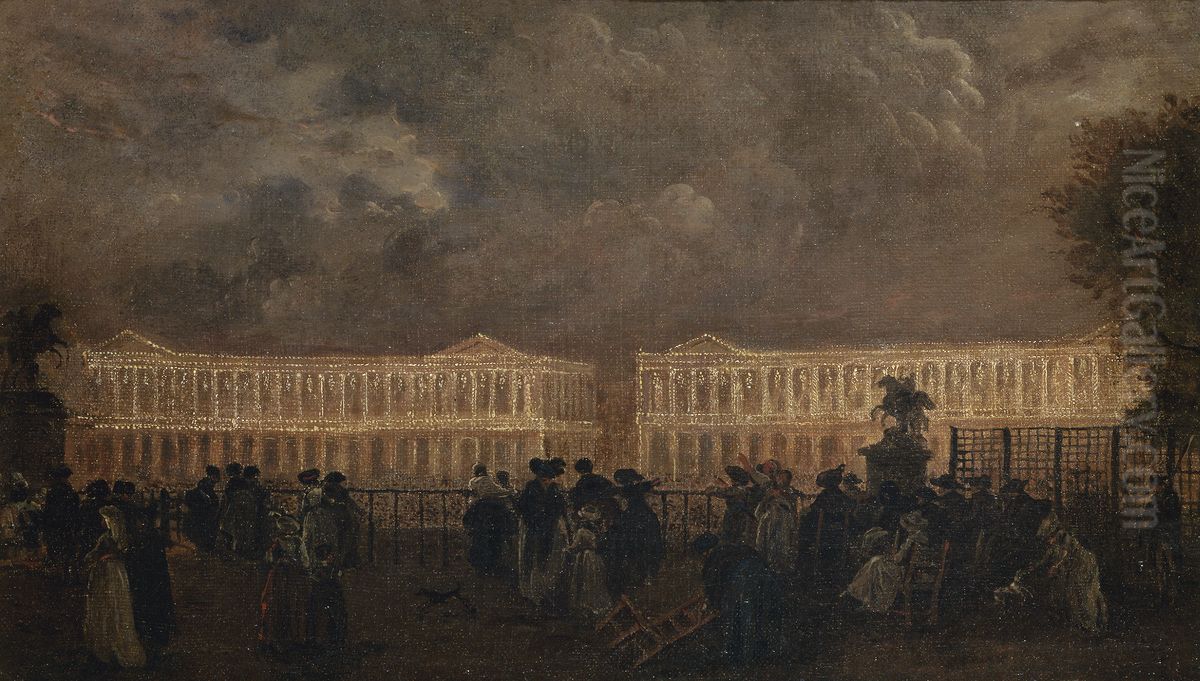 Illumination de la place Louis-XV a l'occasion de la naissance du dauphin, en octobre 1781 Oil Painting by Claude-Louis Chatelet