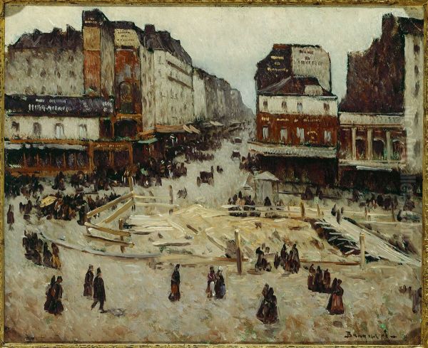 Le boulevard de Rochechouart et la rue de Clignancourt (travaux du metropolitain) Oil Painting by Louis Braquaval