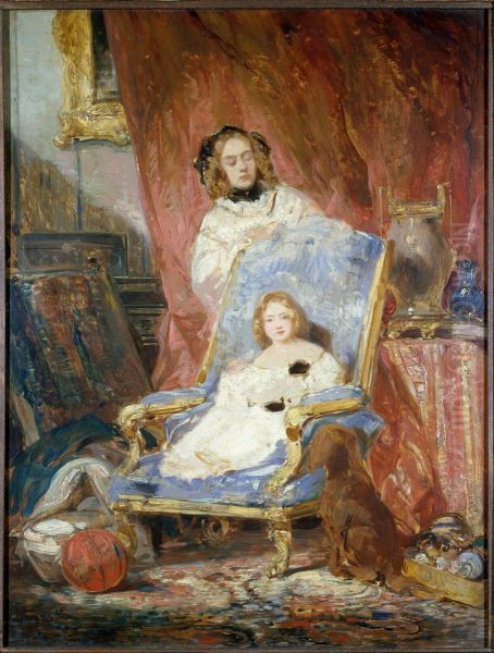 Portrait de Madame Isabey et de sa fille Oil Painting by Eugene Isabey