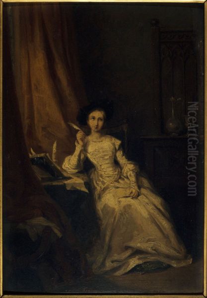 Portrait d'une actrice (Mme Volnys ?) Oil Painting by Adele-Anais Toudouze