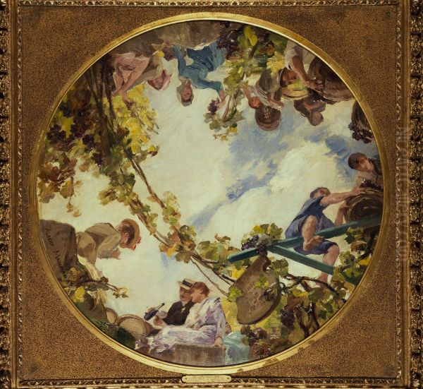 Vendanges en Bourgogne : esquisse pour le plafond du Buffet de la gare de Lyon (restaurant le Train Bleu) Oil Painting by Albert Maignan