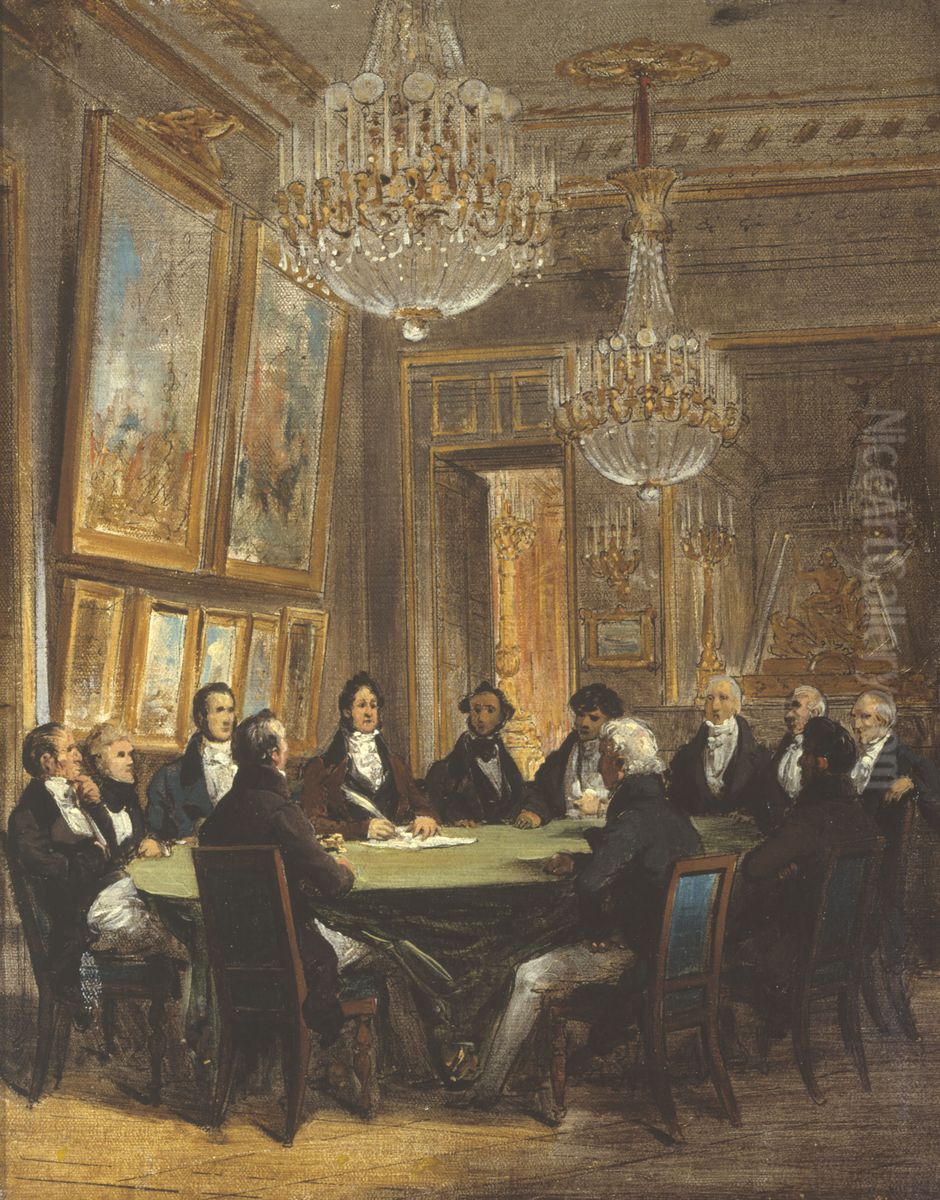 Le duc d'Orleans signant la proclamation de la lieutenance generale du royaume, le 31 juillet 1830, au Palais-Royal Oil Painting by Joseph-Desire Court