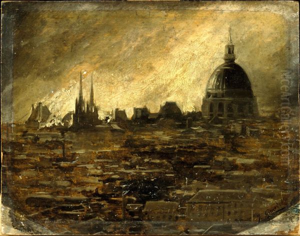 Les incendies de la Commune, le 24 mai 1871 Oil Painting by Jules Girardet