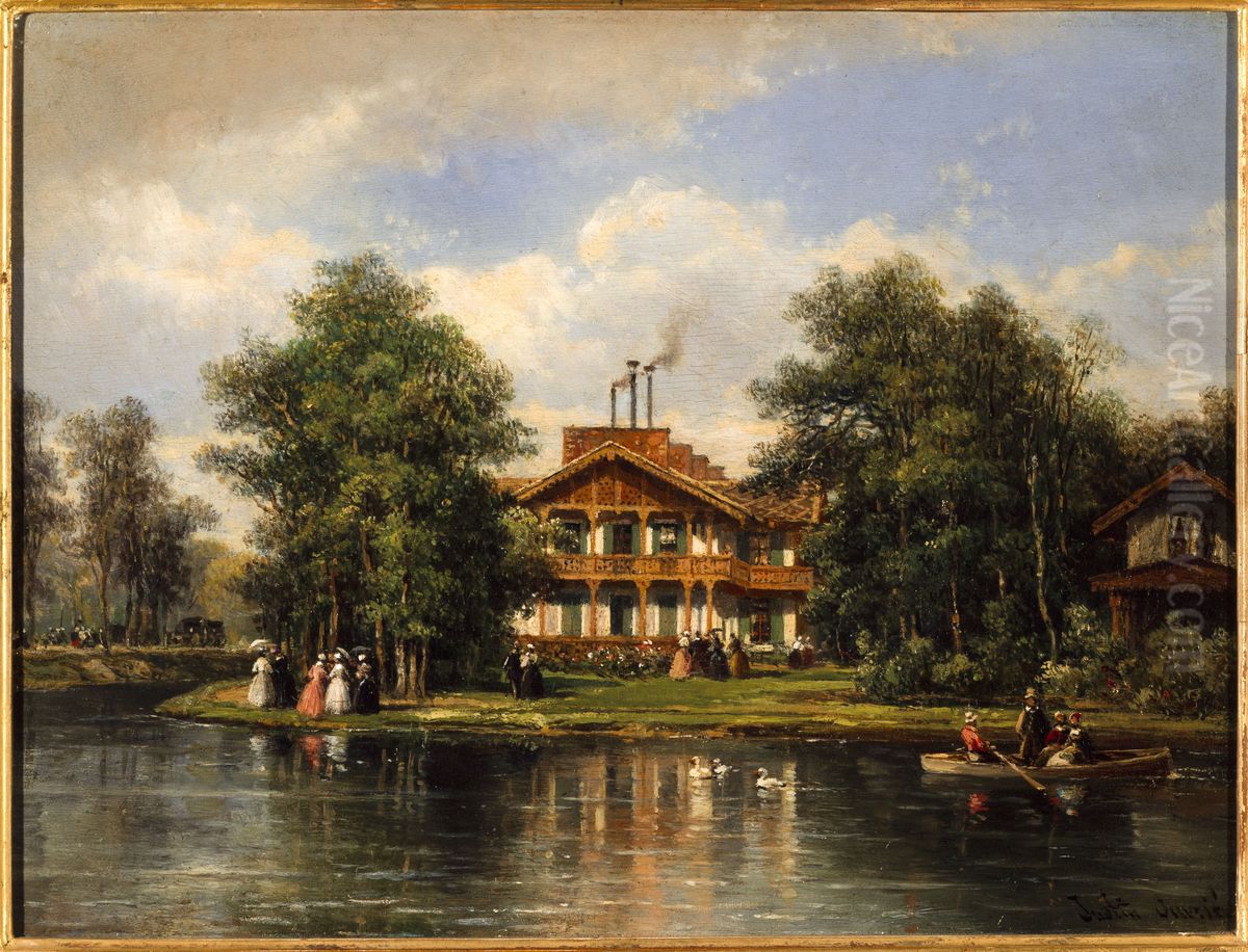 Le Chalet de la Porte-Jaune, au bois de Vincennes Oil Painting by Pierre-Justin Ouvrie Le Chalet de la Porte-Jaune, au bois de Vincennes Oil Painting by Pierre-Justin Ouvrie