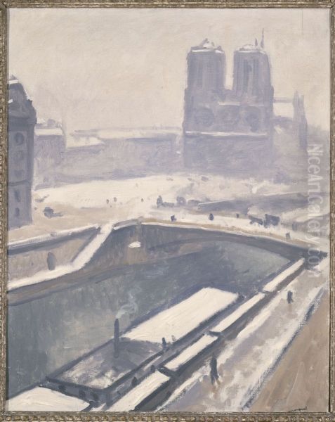 Vue de Notre-Dame sous la neige Oil Painting by Albert Marquet