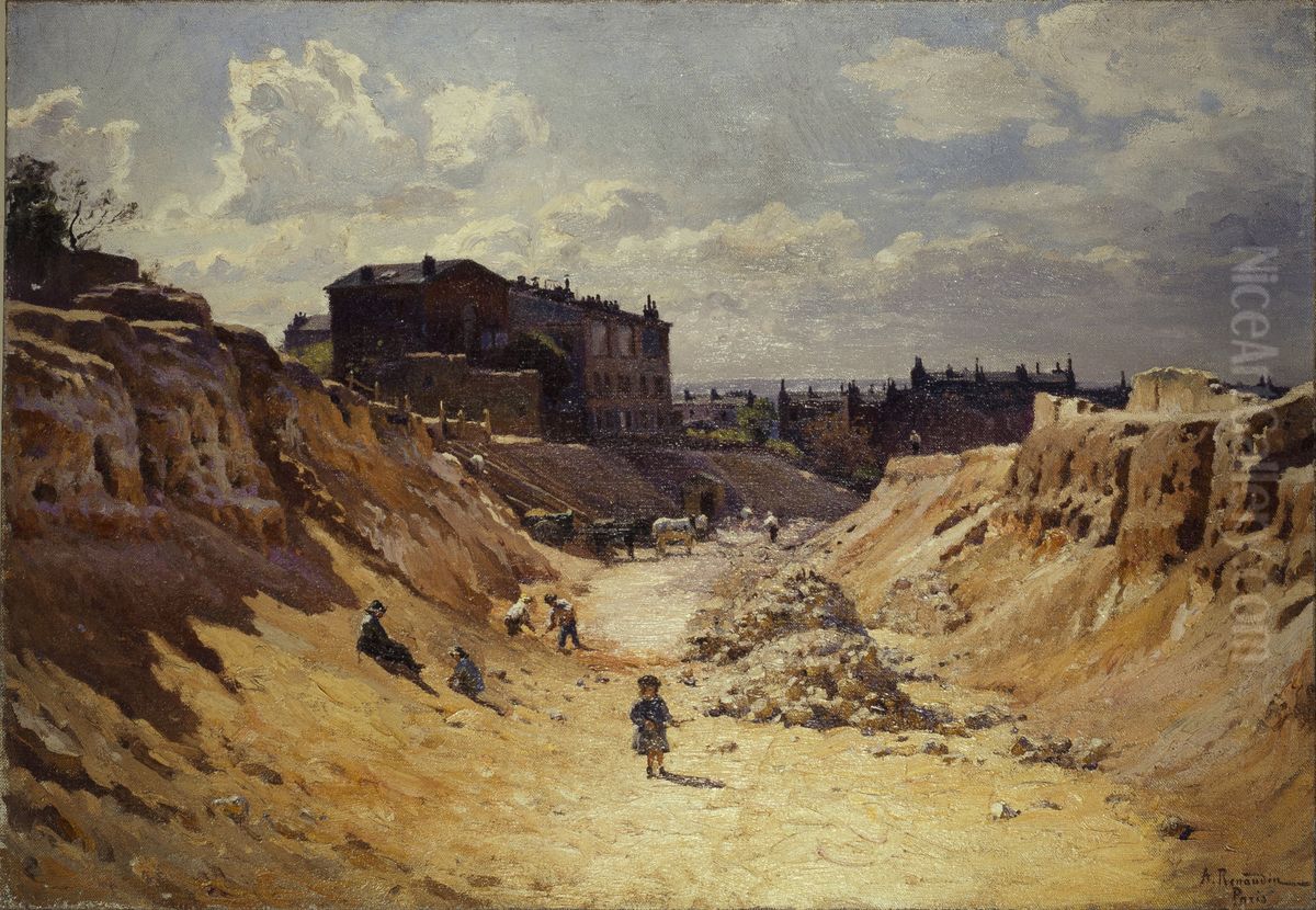 Le percement de l'avenue Junot, a Montmartre Oil Painting by Alfred Renaudin