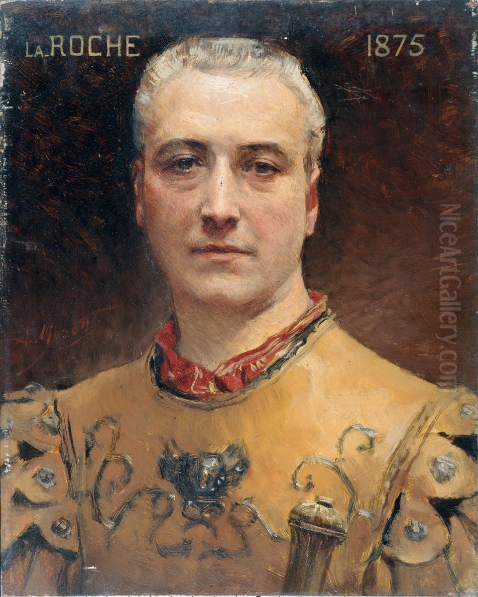 Portrait de Jules Laroche (1841-1925), societaire de la Comedie-Francaise, en costume de scene Oil Painting by Aime Morot