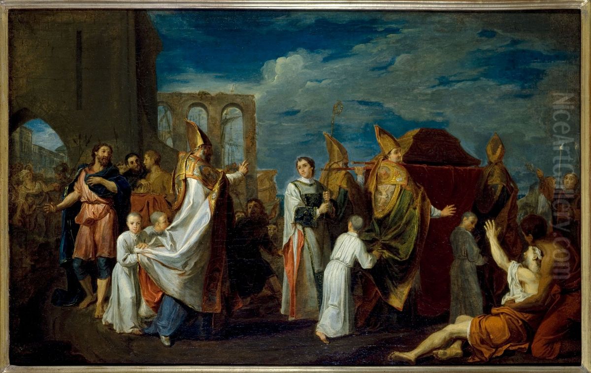 La translation des reliques de Saint Augustin, esquisse pour le tableau du refectoire du couvent des Petits-Peres Oil Painting by Louis Galloche