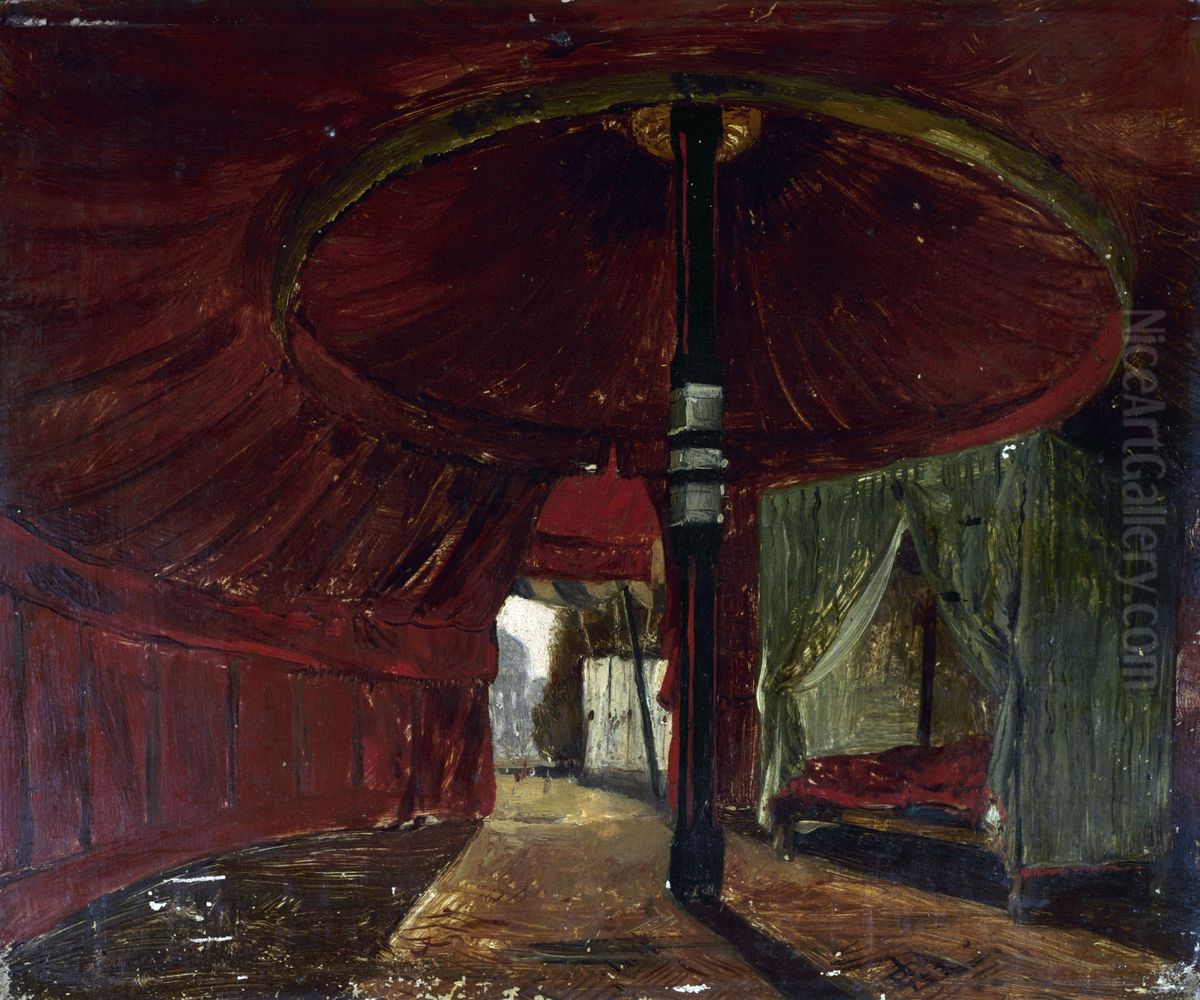 Vue interieure de la tente du fils de l'empereur du Maroc et exposee aux Tuileries Oil Painting by Jacques Guiaud