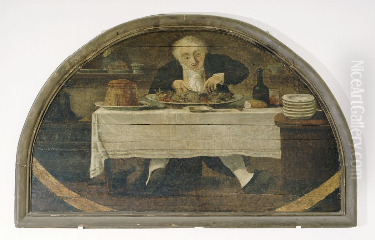 Au Gourmand Enseigne du marchand de comestibles Corcellet 104, Palais-Royal Oil Painting by Philibert-Louis Debucourt