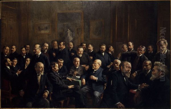 Portrait collectif des membres de l'Association des journalistes republicains Francais Oil Painting by Adolphe Henri Laissement