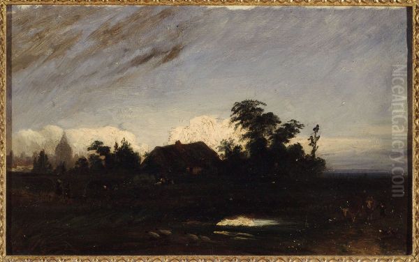 Une mare pres de la Glaciere, au crepuscule (1821) Oil Painting by Paul Huet