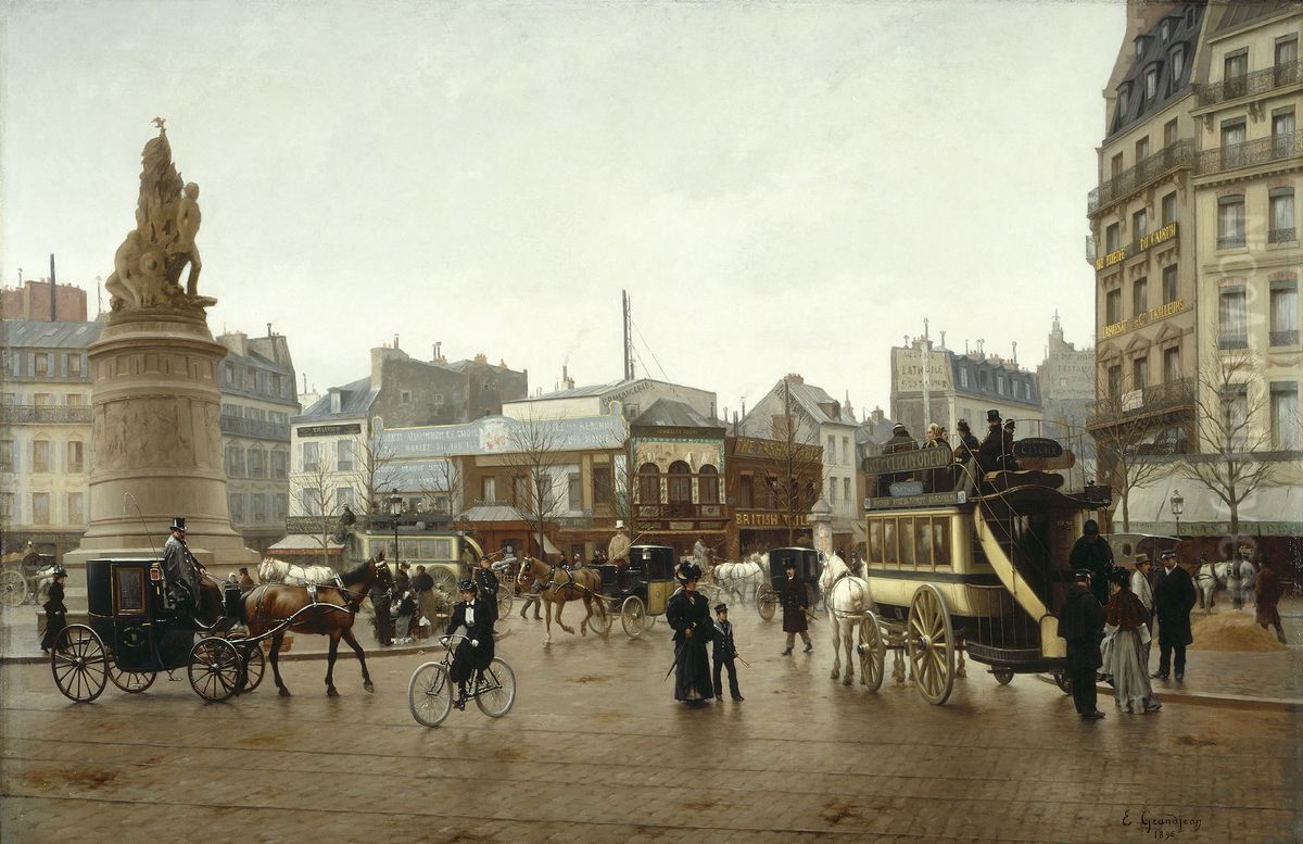 La place Clichy, en 1896 Oil Painting by Edmond Grandjean