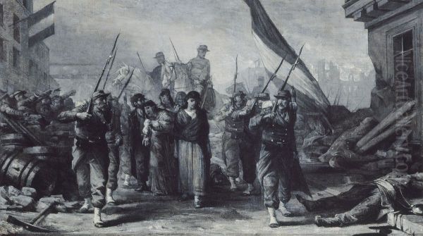 Incendie de l'Hotel de Ville en 1871 Oil Painting by Edouard Toudouze