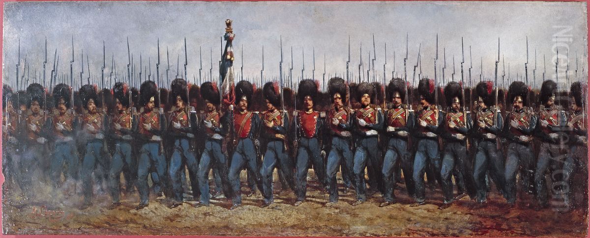 Defile de la gendarmerie de la Seine, en 1857 Oil Painting by Alcide-Joseph Lorentz