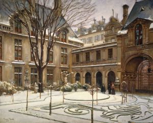 Le jardin du musee Carnavalet ; effet de neige