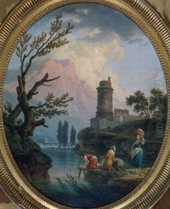 Paysage avec lavandieres