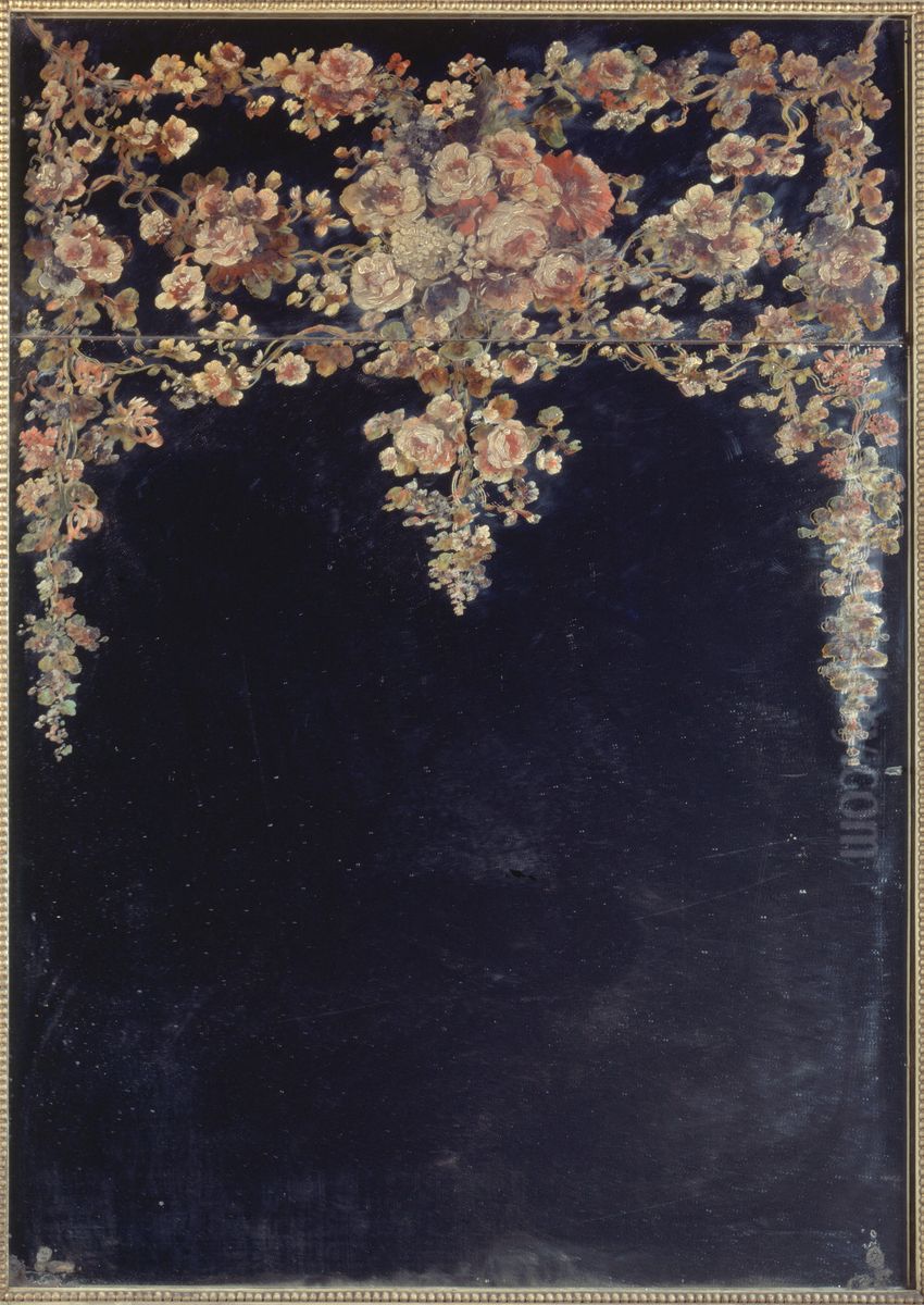 Guirlandes de fleurs Peinture sur un miroir Oil Painting by Narcisse Virgilio Diaz