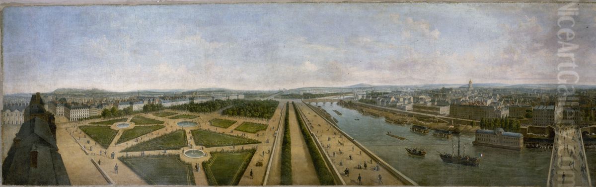 Panorama de Paris pris du toit du pavillon de Flore, aux Tuileries Oil Painting by Pierre Prevost