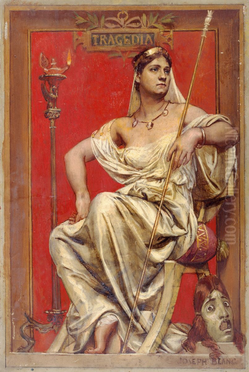 Portrait d'Adeline Dudlay (1858-1934), en allegorie de la Tragedie Oil Painting by Joseph Paul Blanc