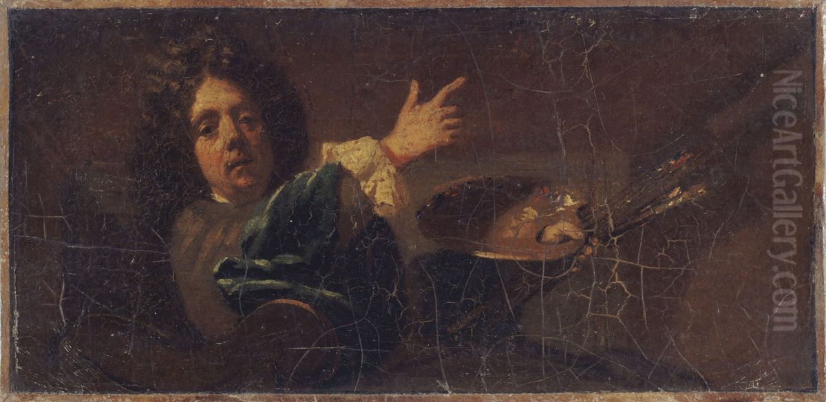 Autoportrait de Jean-Baptiste Jouvenet Reduction du tableau conserve au musee de Rouen Oil Painting by Jean Jouvenet
