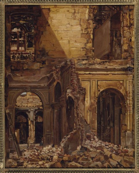 Ruines des Tuileries, apres l'incendie de 1871 Oil Painting by Eugene Bellange