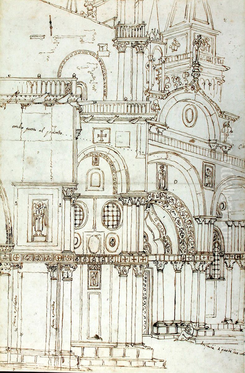 Architectural study of the Northern Facade of the Basilica di San Marco opposite S. Basso in Venice Oil Painting by Bernardo Bellotto
